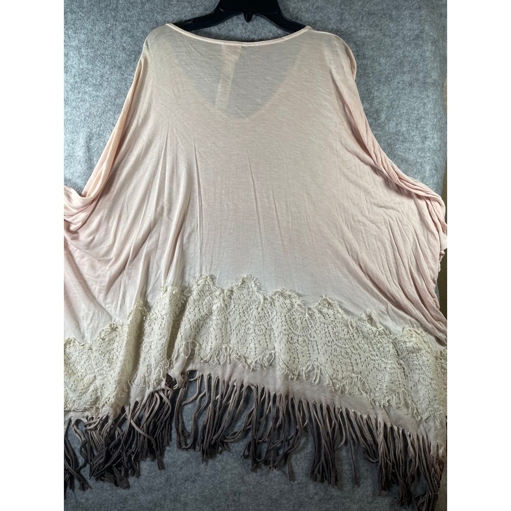 Chicos Womens Pink Ombre Lace Fringe Poncho Top V-Neck Rayon Blend Size SM